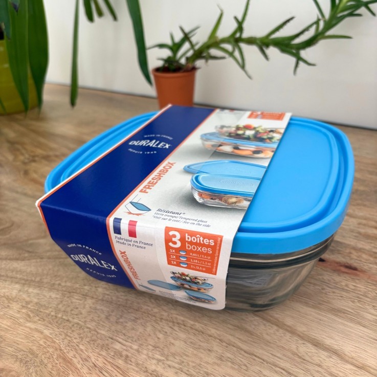 Saladiers carrés en verre - Set de 3 (2L, 1,15L, 61 cl)