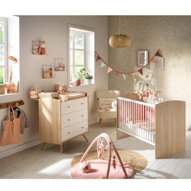 Chambre bébé Access, Lit 60x120 et Commode à langer en bois