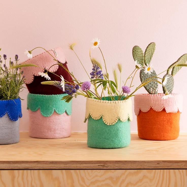 Cache Pot Laine Rabat Wavy Pink Green 26