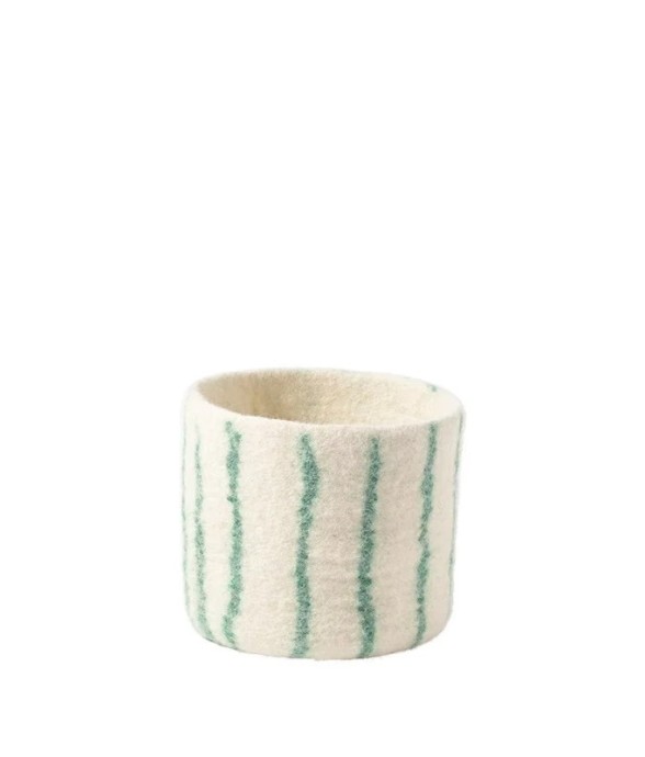 Cache Pot Laine Rayures Vertes