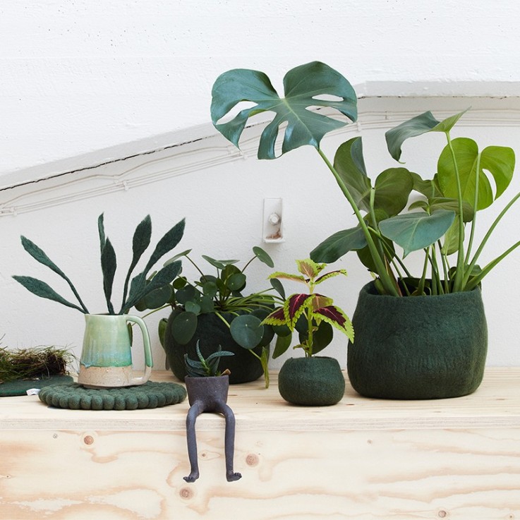 Cache pot arrondi en laine S - Vert Kaki