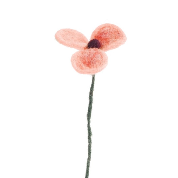 Fleurs en laine - coquelicot pêche