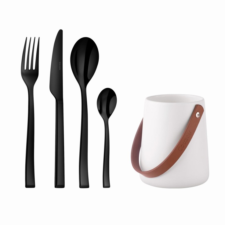 Ensemble 24 couverts de table Side Noir avec support de rangement nomade