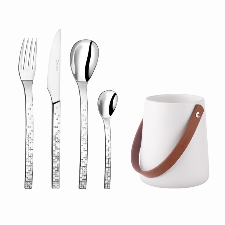 Ensemble 24 couverts de table inox avec support de rangement nomade