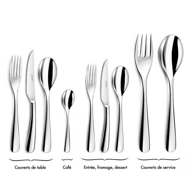 Ensemble 18 couverts inox entrée, fromage, dessert pour 6 personnes