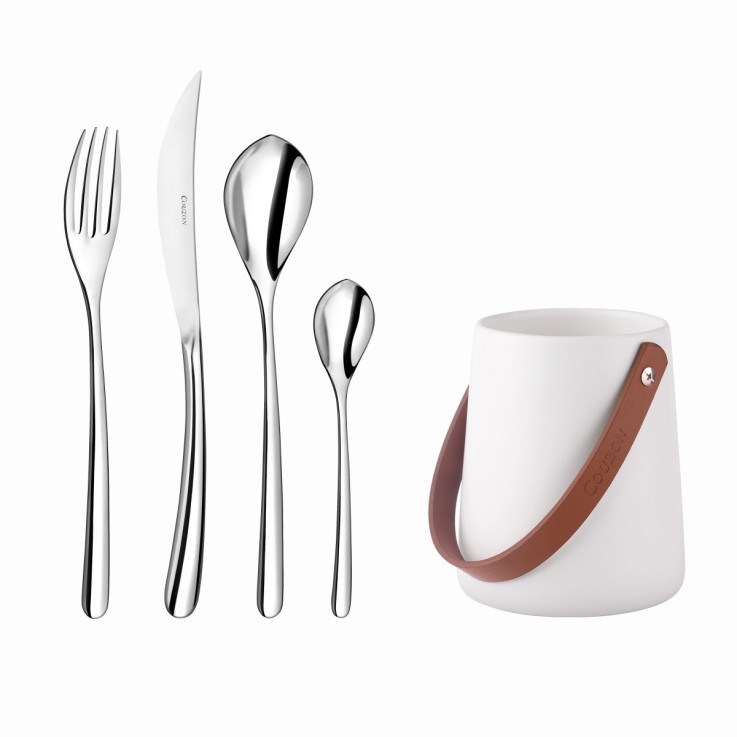 Ensemble 24 couverts de table avec support de rangement nomade