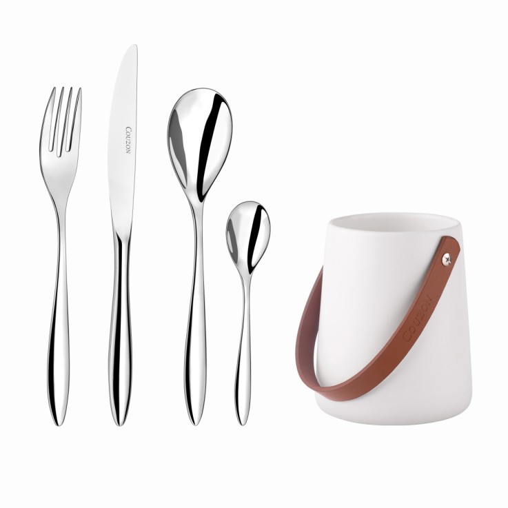 Ensemble 24 couverts de table inox avec support de rangement nomade