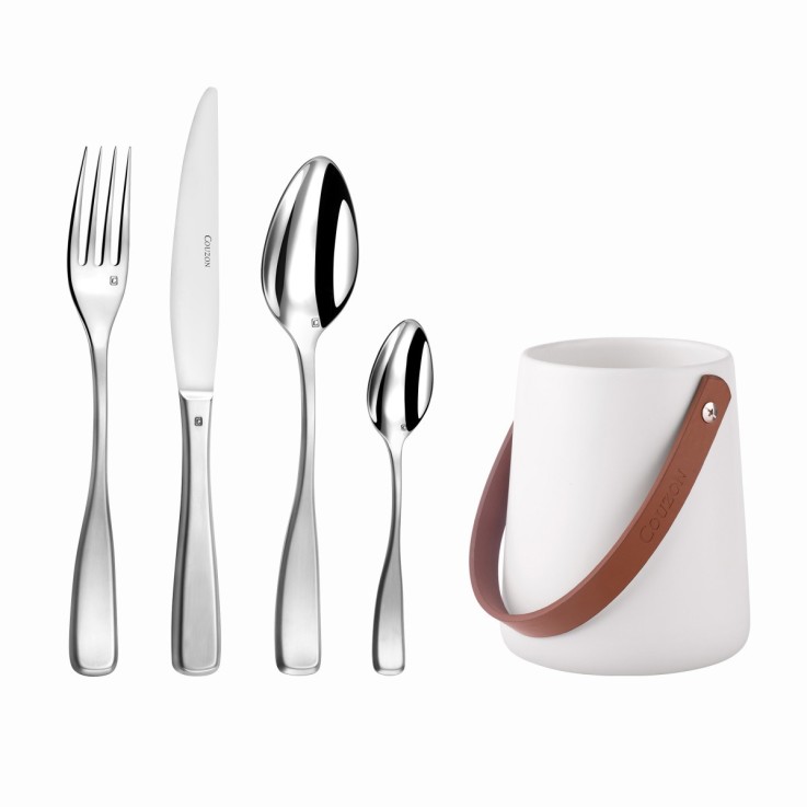 Ensemble 24 couverts de table inox avec support de rangement nomade