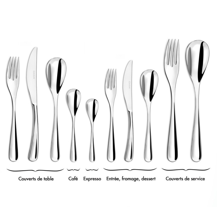 Ensemble 18 couverts inox entrée, fromage, dessert pour 6 personnes