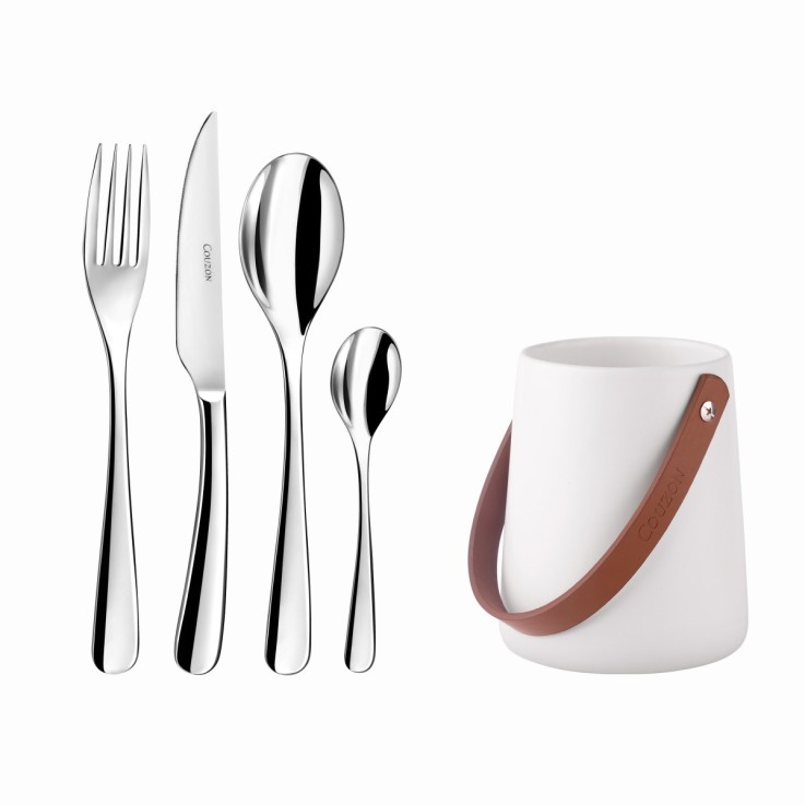 Ensemble 24 couverts de table inox avec support de rangement nomade