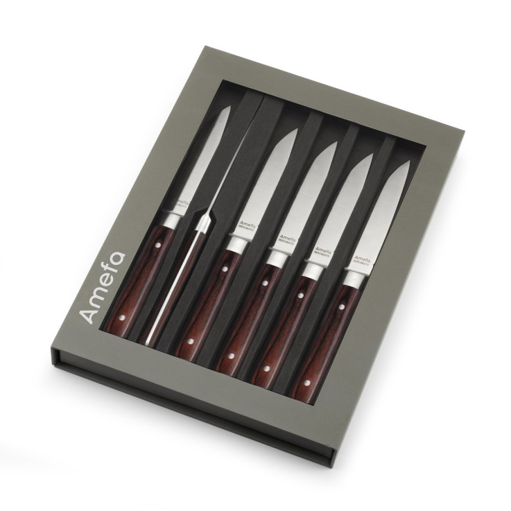 Coffret 6 couteaux steak - Fusion Noyer