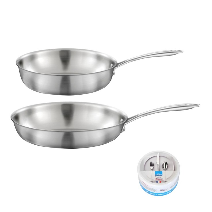 Lot Gourmet Poêle inox 28cm, Sauteuse inox 24cm, Pierre d'argent