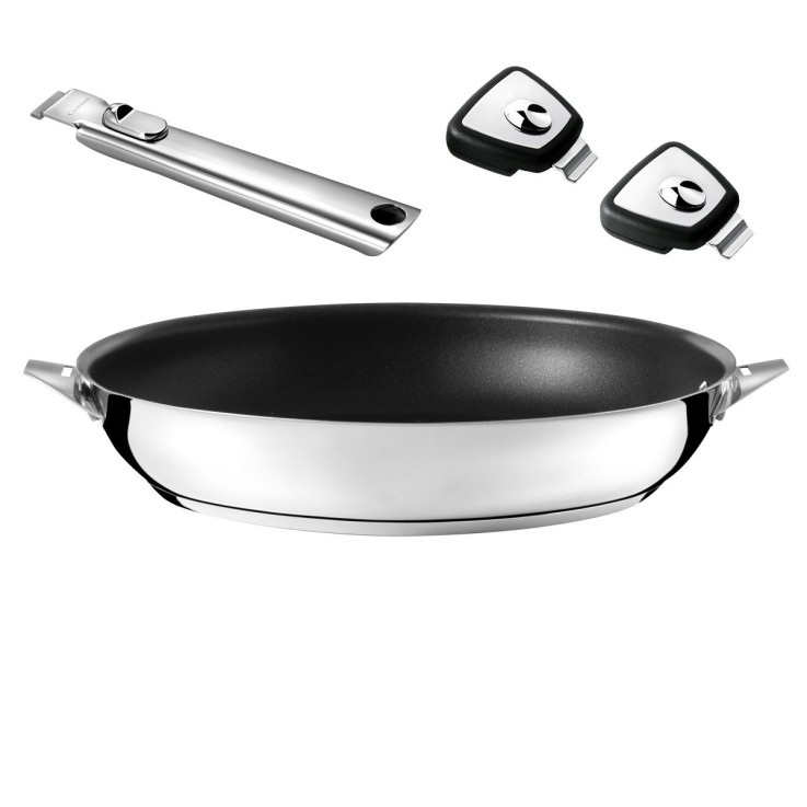 Set poêle 32 cm revêtement céramique avec poignée inox et anses amovibles