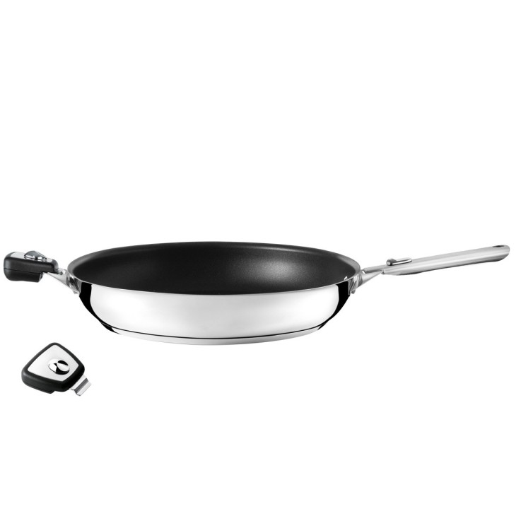Set poêle 32 cm revêtement céramique avec poignée inox et anses amovibles