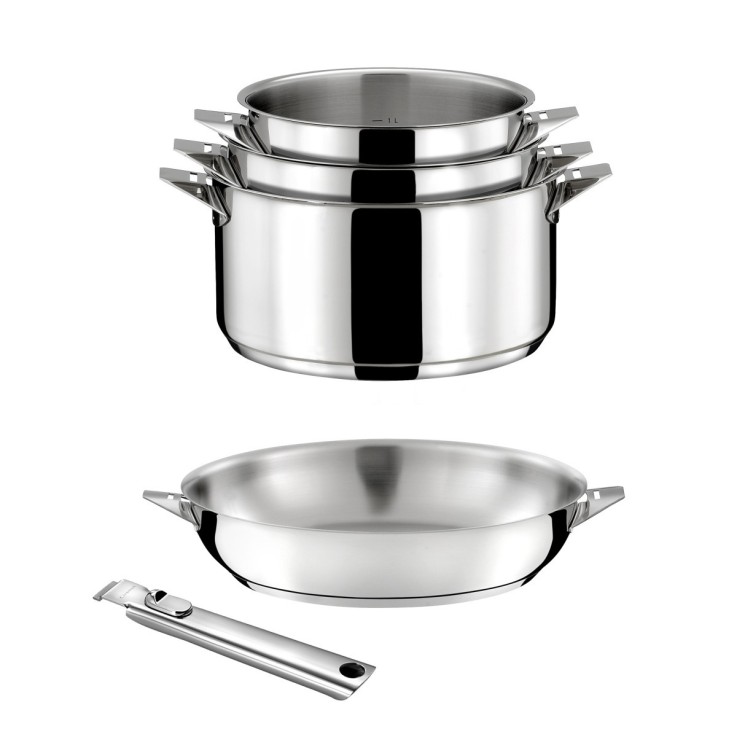 Lot 5 pièces - Casseroles 16, 18 et 20cm, Poêle 24cm inox et poignée