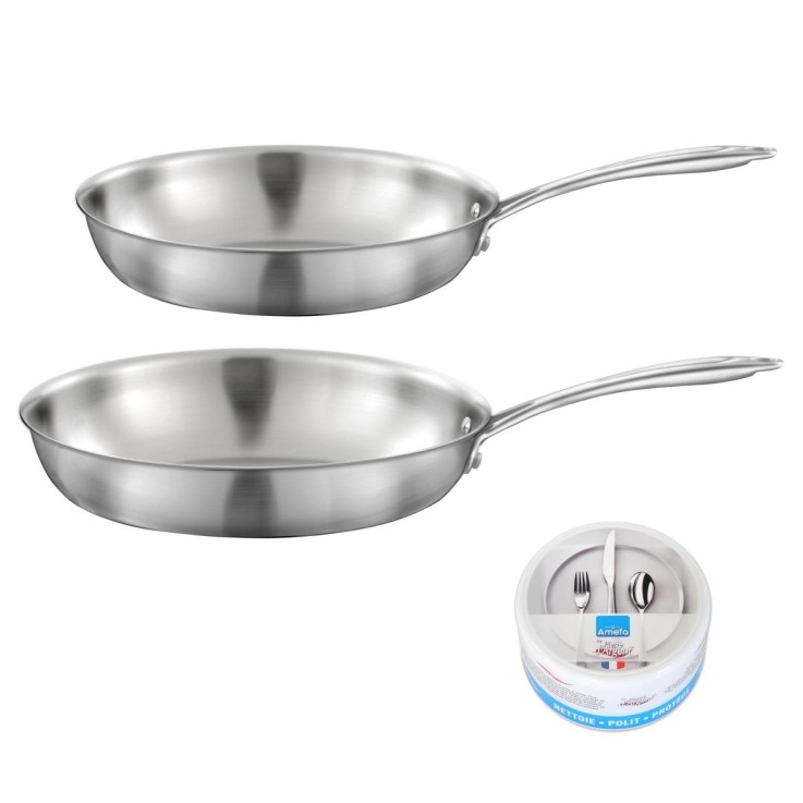 Lot Gourmet 2 poêles inox 24 et 28cm, Pierre d'argent
