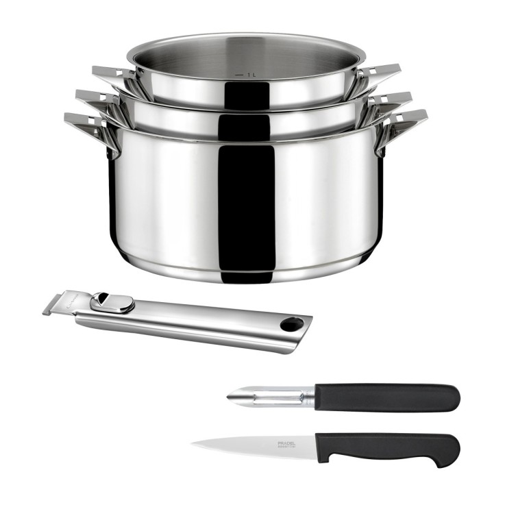 Set 3 casseroles 16/18/20cm inox, 1 éplucheur et 1 couteau office