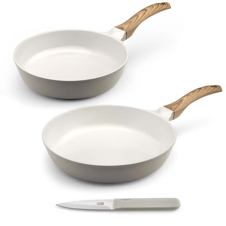 Set 2 poêles 24/28cm revêtement céramique blanche, 1 couteaux d'office