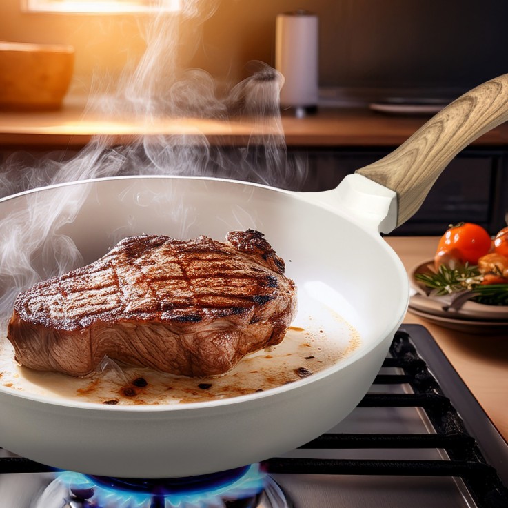 Set 2 poêles 24/28cm revêtement céramique blanche, 1 couteaux d'office