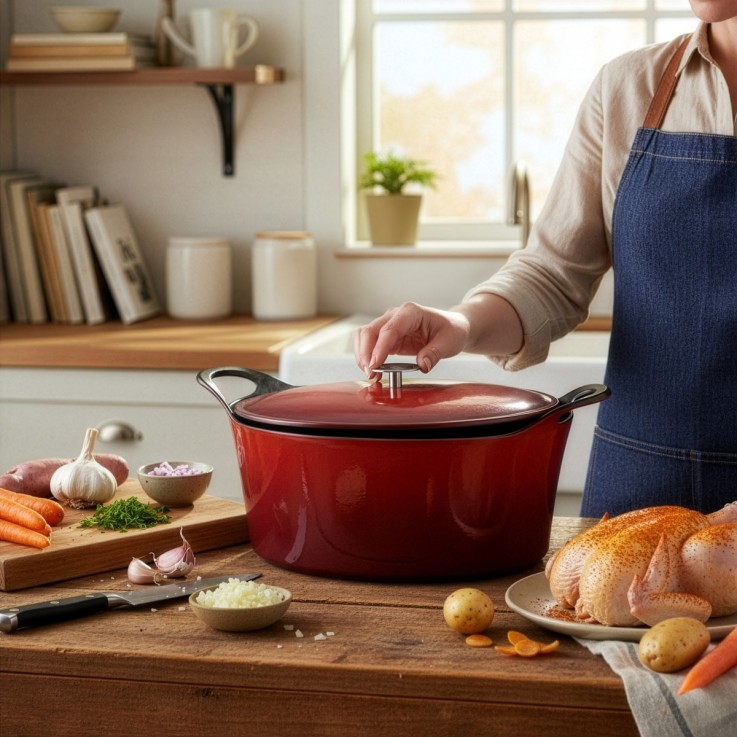 Cocotte Ovale 35cm en fonte émaillée rouge (6L)