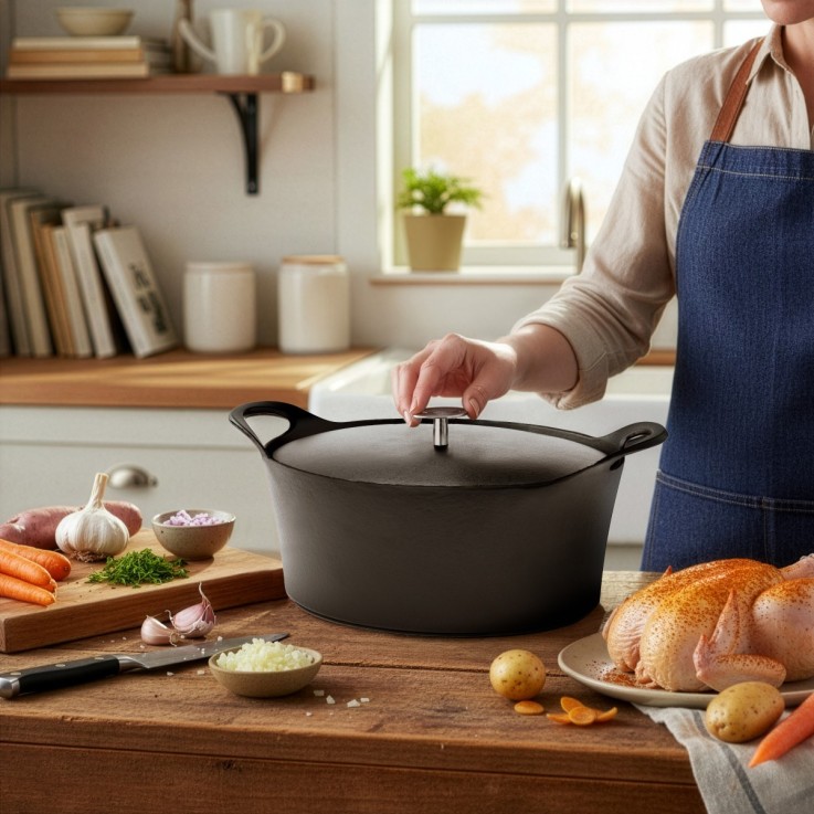 Cocotte ovale 29cm en fonte émaillée noire (3,9L)