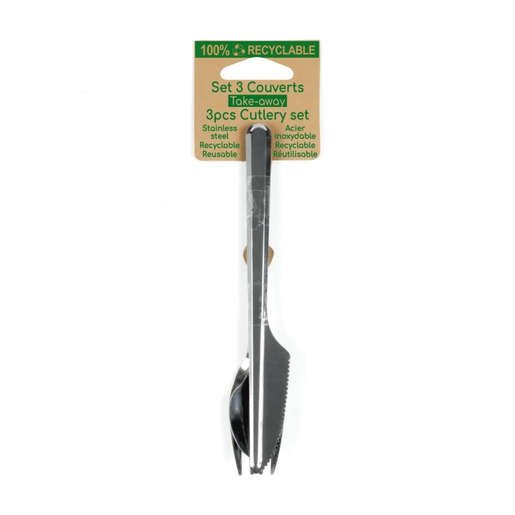 18 sets de 3 couverts nomades sur cravate en inox