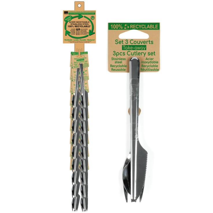 18 sets de 3 couverts nomades sur cravate en inox