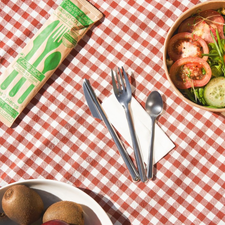 18 sets de 3 couverts nomades sur cravate en inox