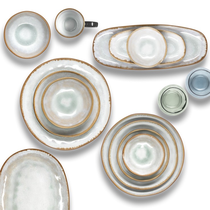 Lot de 6 plats longs Shadow Aqua 23cm en grès