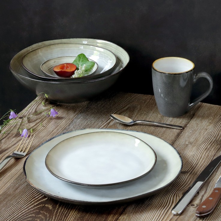 Lot de 2 plats longs Shadow Nacre 35.5cm en grès