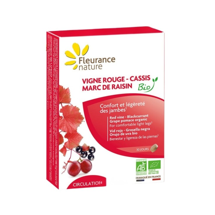 Vigne rouge, cassis, marc de raisin - Jambes légères (90 comprimés) Bio