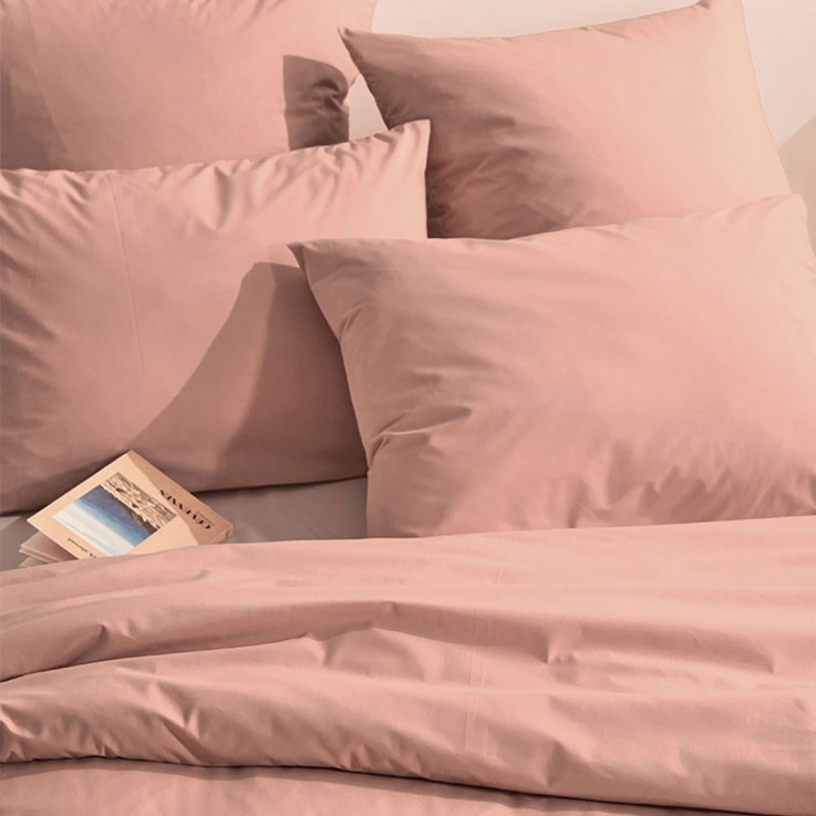 Parure de lit unie en percale de coton bio, taies carrées, LES ESSENTIELS