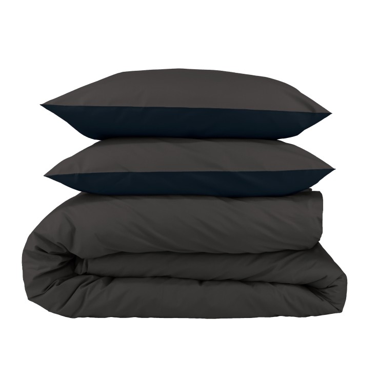 Parure de lit bicolore en percale de coton bio, taies rectangulaires, LES ESSENTIELS