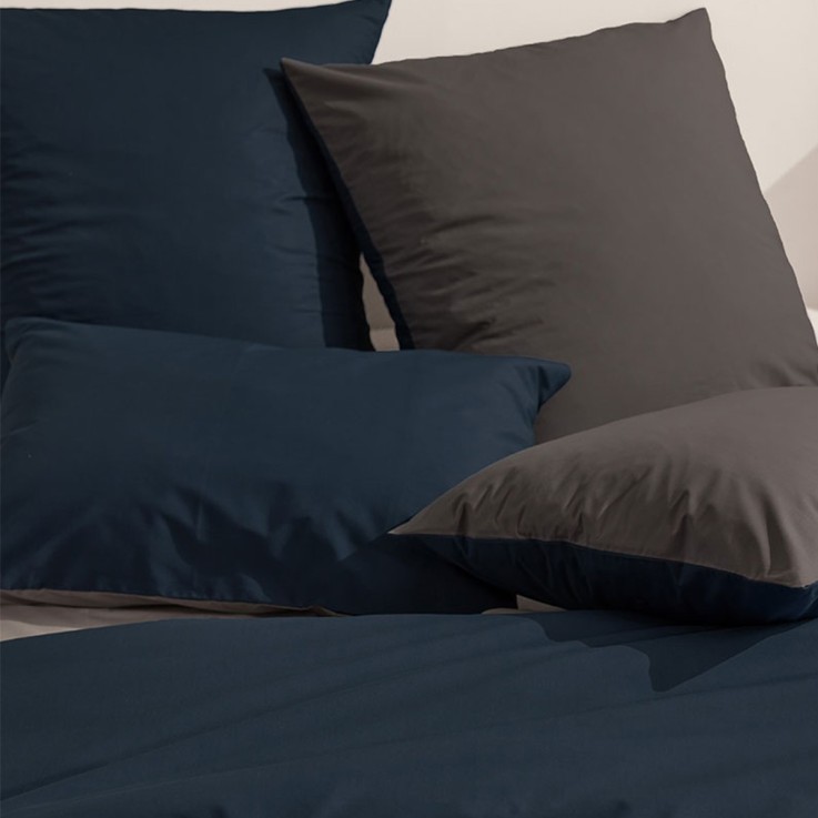 Parure de lit bicolore en percale de coton bio, taies rectangulaires, LES ESSENTIELS