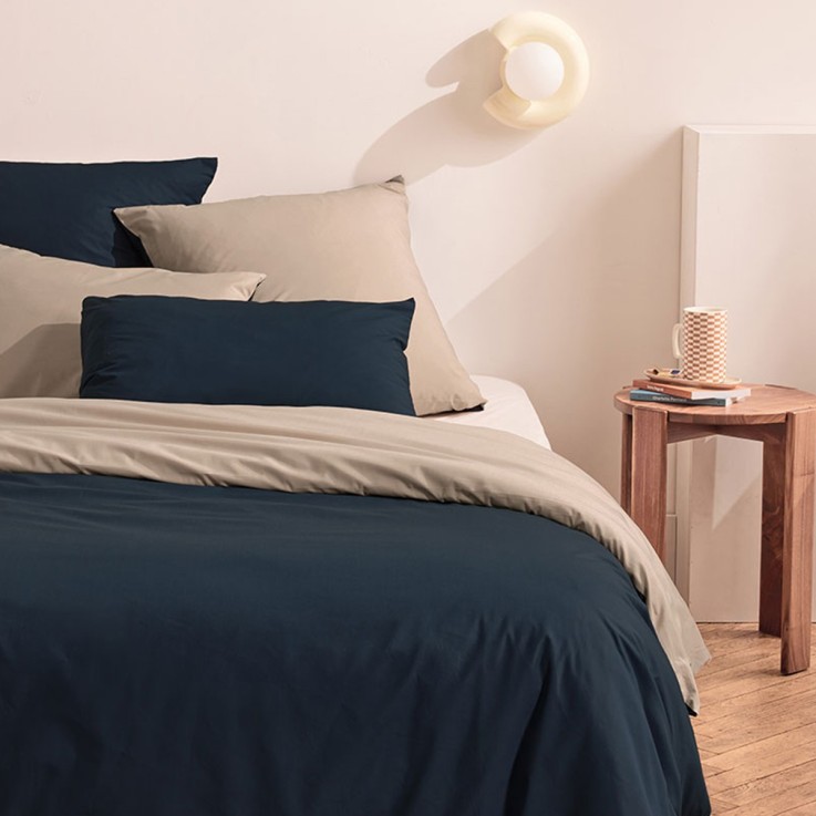 Parure de lit bicolore en percale de coton bio, taies rectangulaires, LES ESSENTIELS