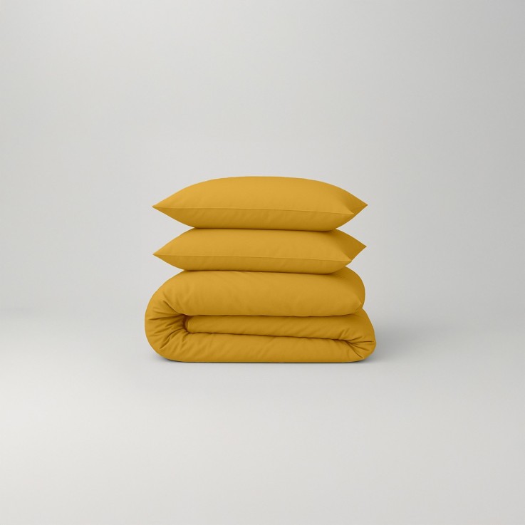 Parure de lit unie en percale de coton bio, taies carrées, LES ESSENTIELS