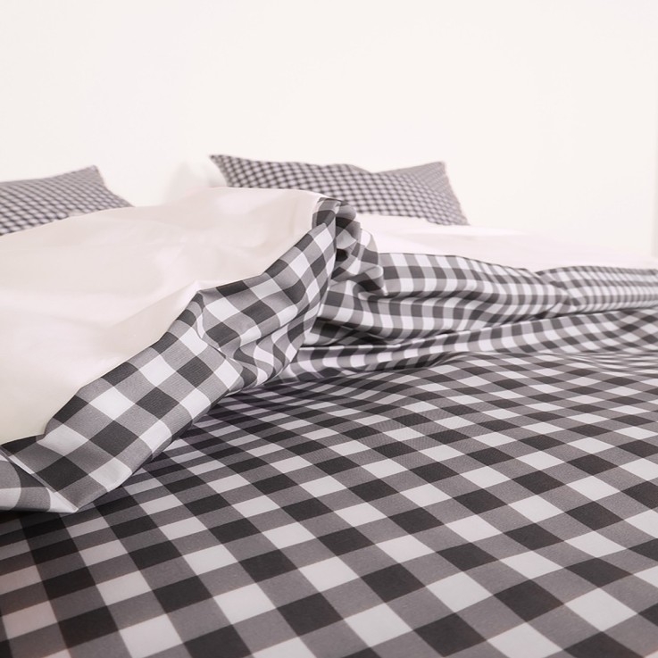 Parure de lit imprimée en percale de coton bio, taies carrées, LE VICHY