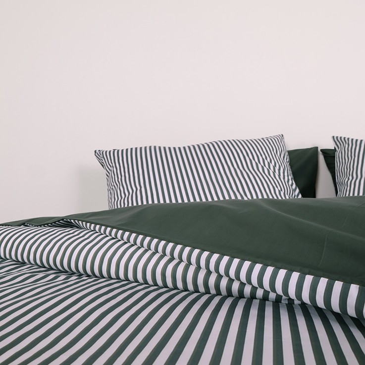 Parure de lit imprimée en percale de coton bio, taies rectangles, LA FINE RAYURE