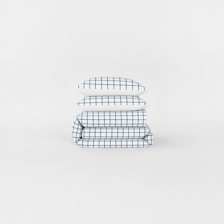 Parure de lit imprimée en percale de coton bio, taies rectangles, LE CARREAU