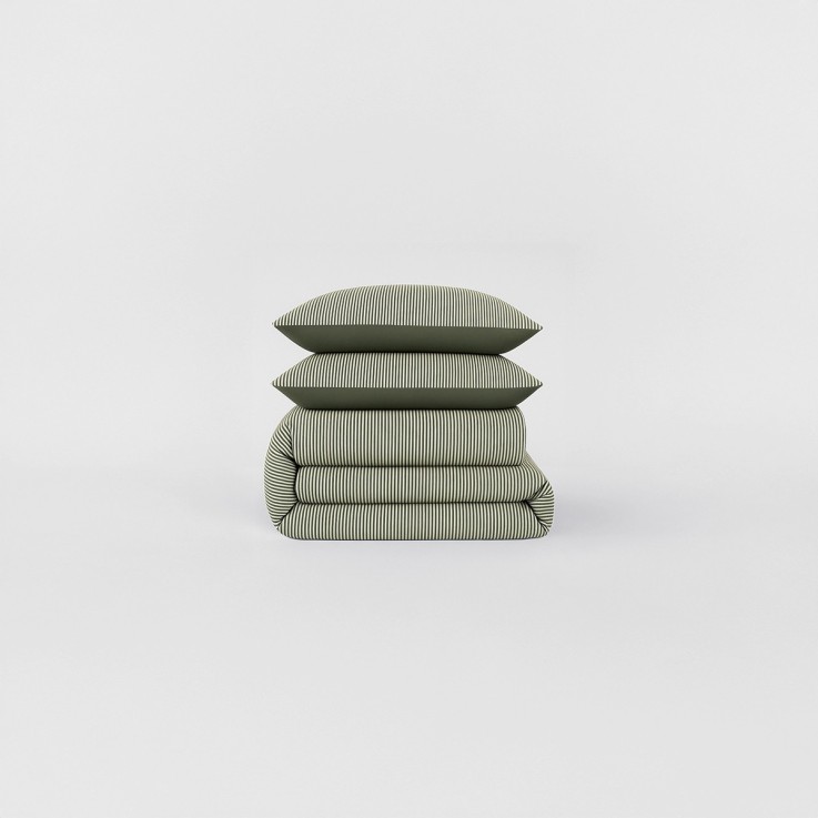 Parure de lit imprimée en percale de coton bio, taies carrées, LA FINE RAYURE