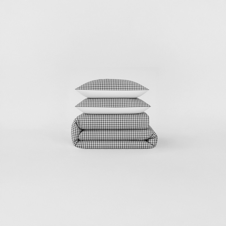 Parure de lit imprimée en percale de coton bio, taies rectangles, LE VICHY