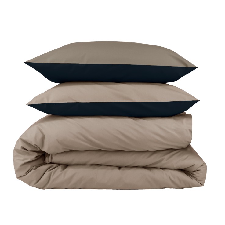 Parure de lit bicolore en percale de coton bio, taies carrées, LES ESSENTIELS