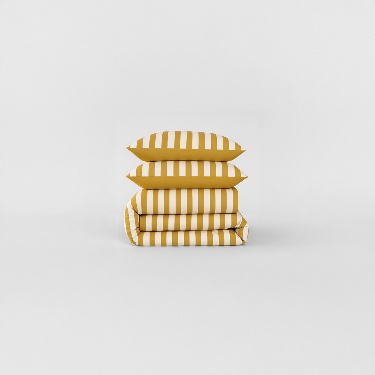 Parure de lit imprimée en percale de coton bio, taies carrées, LA LARGE RAYURE