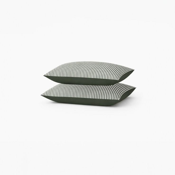 Lot de 2 taies d’oreiller imprimées en percale de coton bio, LA FINE RAYURE
