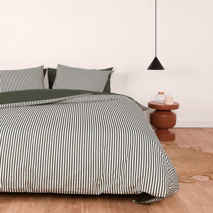 Lot de 2 taies d’oreiller imprimées en percale de coton bio, LA FINE RAYURE