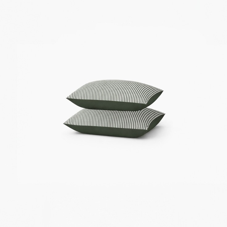 Lot de 2 taies d’oreiller imprimées en percale de coton bio, LA FINE RAYURE