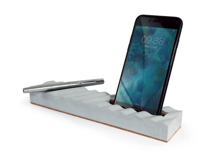 Support téléphone et stylos en béton Onde