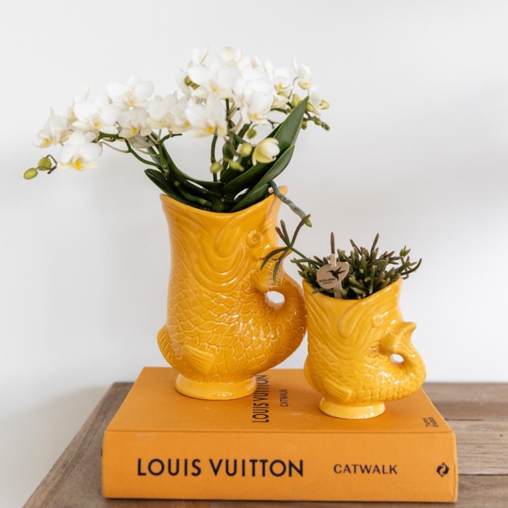 Pot décoratif Fish en céramique orange