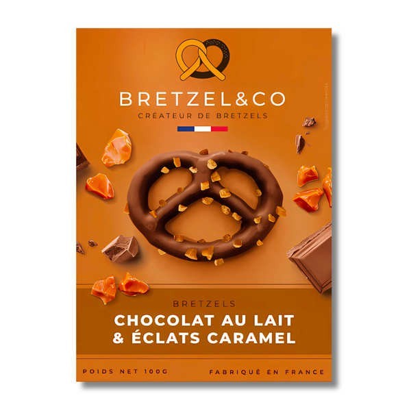 Bretzels chocolat au lait - Eclats de caramel - Boîte de 100g