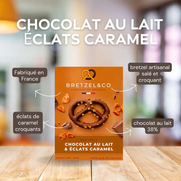Bretzels chocolat au lait - Eclats de caramel - Boîte de 100g